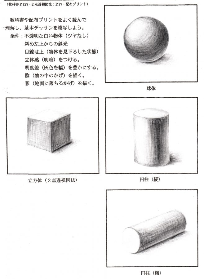 美術 授業 幾何形体デッサン ２回目 を展示しました 長野県長野工業高等学校